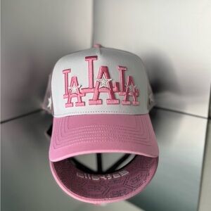LA Embroidered Pink and Gray Cap